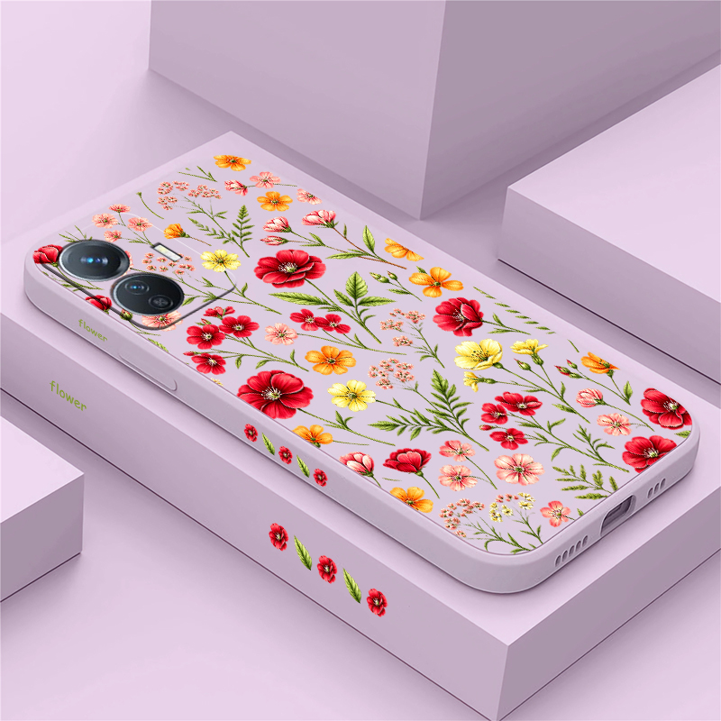 Vivo Y28 - غطاء هاتف مزين بالزهور الملونة لهواتف