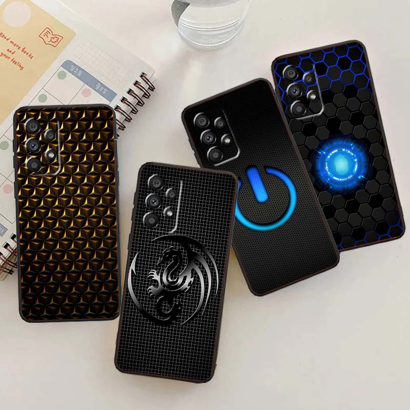 Phone Cases For Samsung A14 - غطاء هاتف أسود بنمط ألياف الكربون