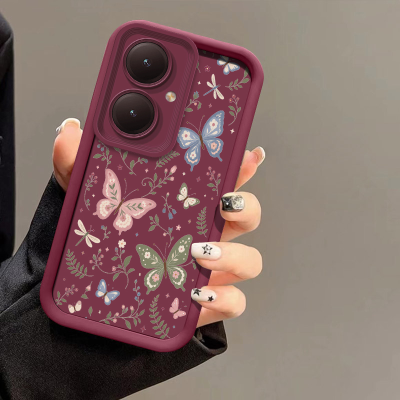 Vivo Y28 - غطاء هاتف بتصميم فراشة ملونة لهواتف