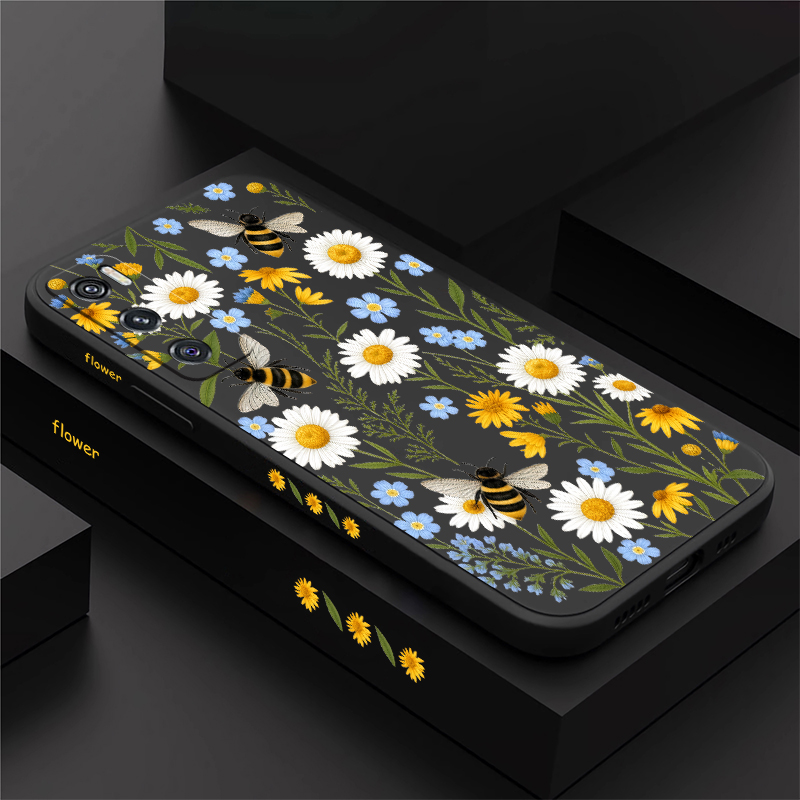 Vivo V40 - غطاء هاتف بتصميم زهور ونحلة لطيفة،