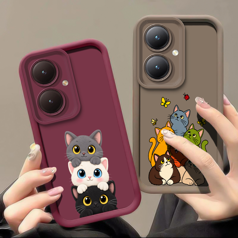 Vivo Y28 - غطاء هاتف بتصميم قطة لطيف ومضحك،