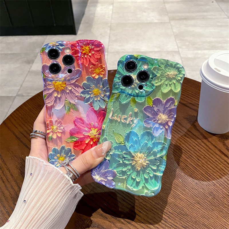 Phone Cases Drawing - الرجعية الضوء الأزرق النفط اللوحة الزهور