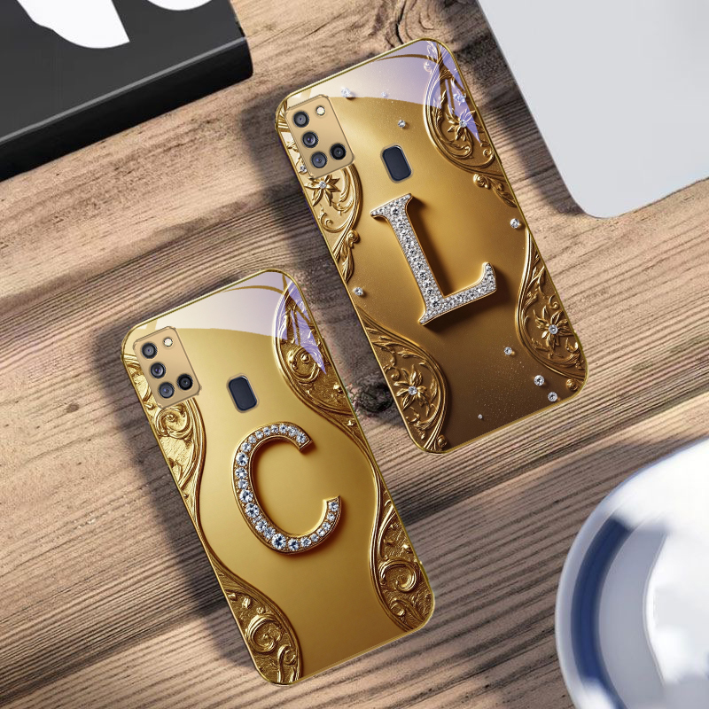 غطاء هاتف زجاجي ذهبي مرصع بالأ - مراجعة Phone Cases For Samsung A14 وسعره